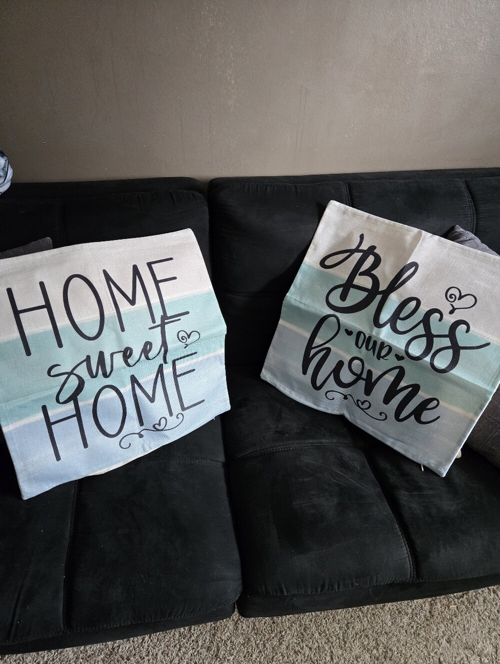 Home Sweet Home / Bless Our Home Decorative Throw Pillow Covers - Aqua Gradient